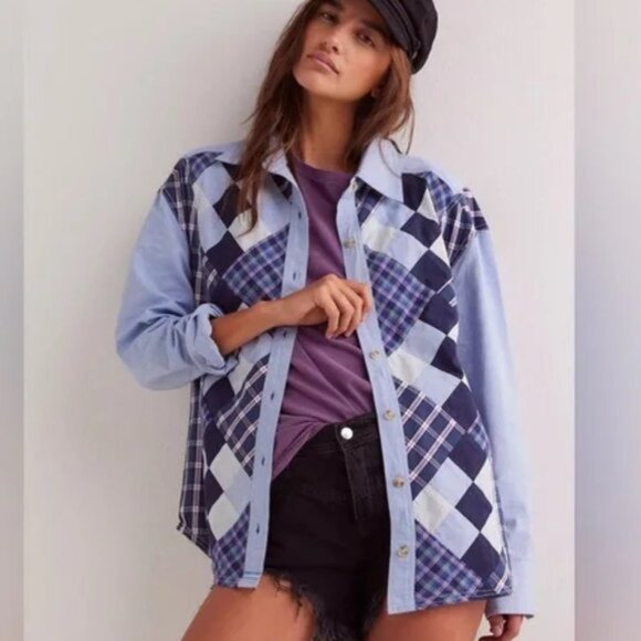 We The Free / FP Argyle Plaid Preppy Button Down NWT, M - Picture 1 of 7